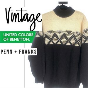 Vintage United Colors of Benetton, Black/Cream, Wool, Gently Worn, No Tags